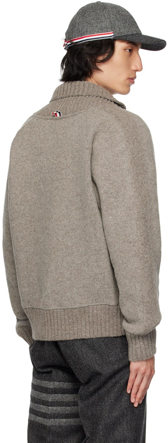 Thom Browne Logo-patch Detail Knit Cardigan In Nude