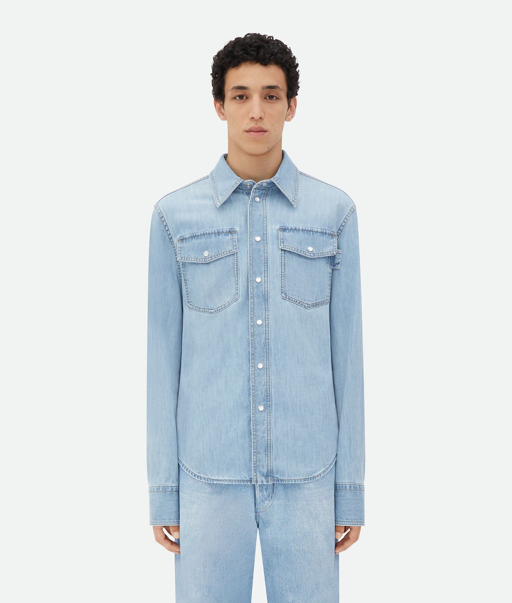 Bottega Veneta Bleached Light Denim Shirt In Blue