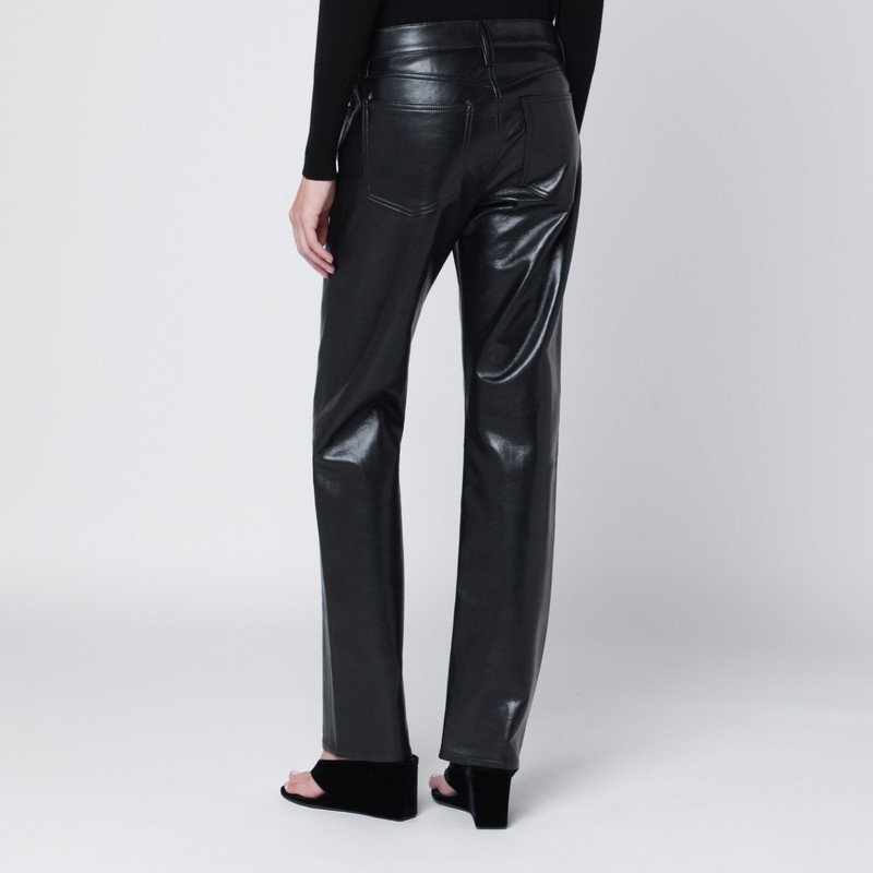 Agolde Black Pants With Belt Loops In Leather Blend Woman In Black