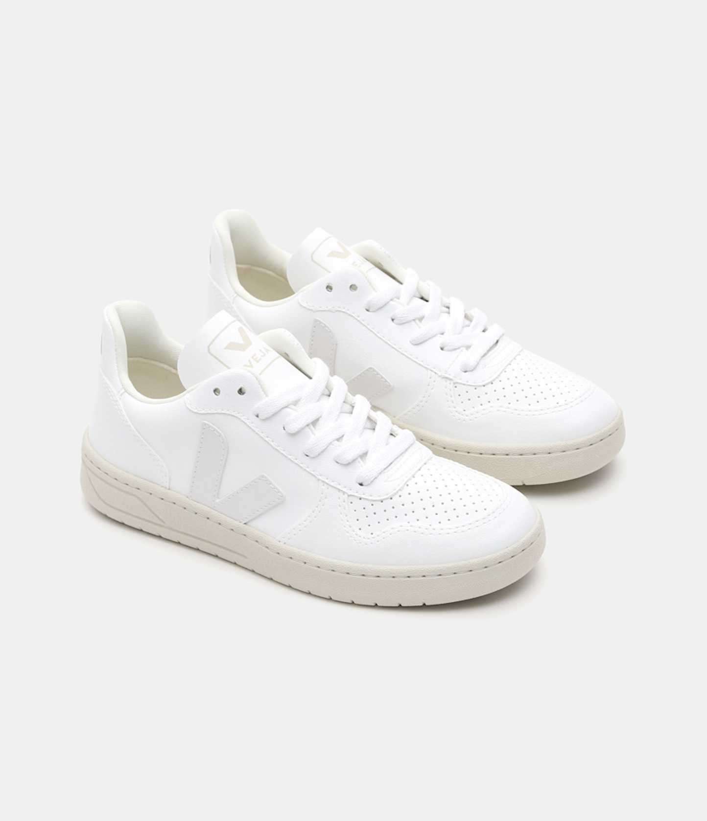Veja White V-10 Lace-up Sneakers In White