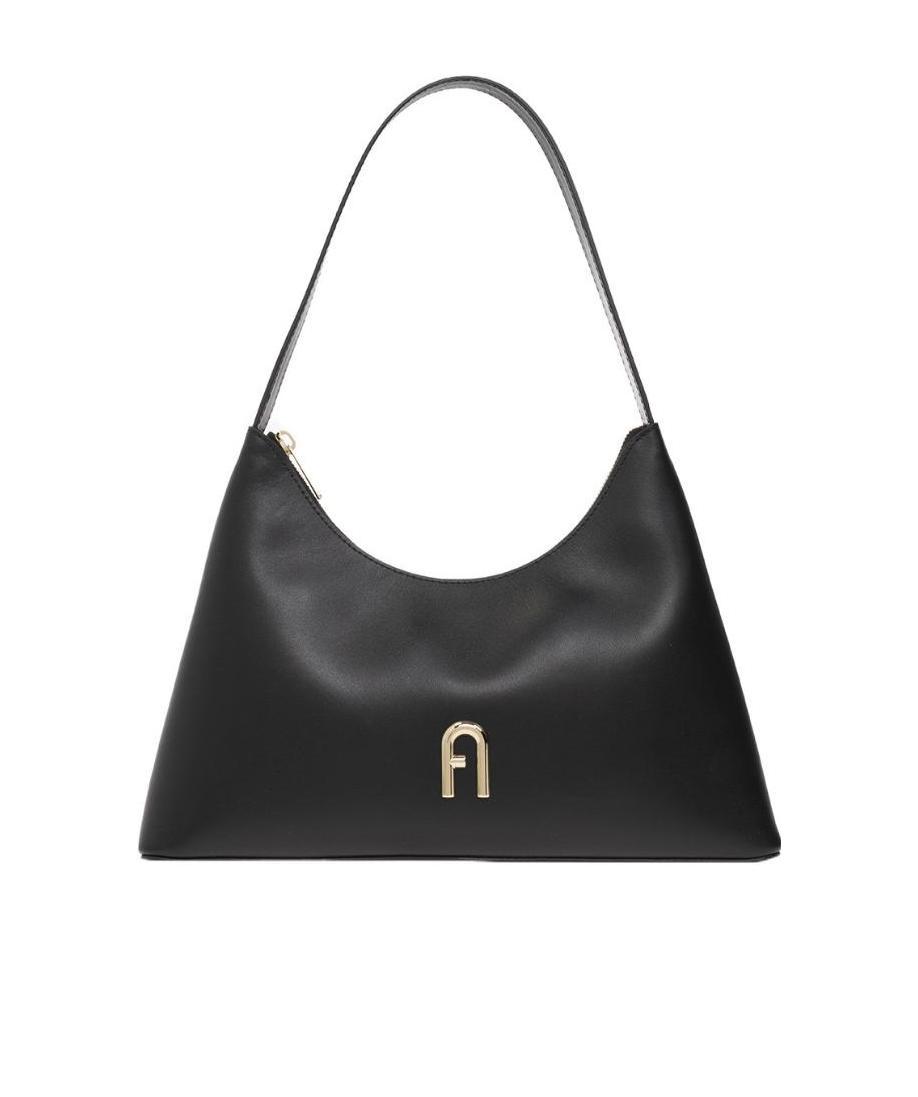 Furla Logo-plaque Leather Shoulder Bag In Black