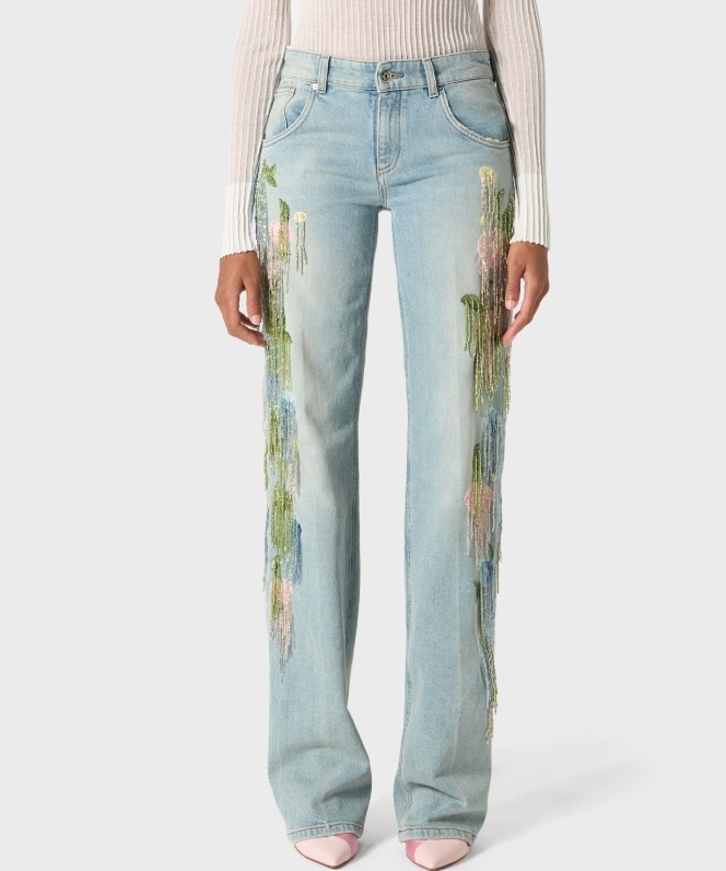 Blumarine Bead-tassel Jeans In Blue