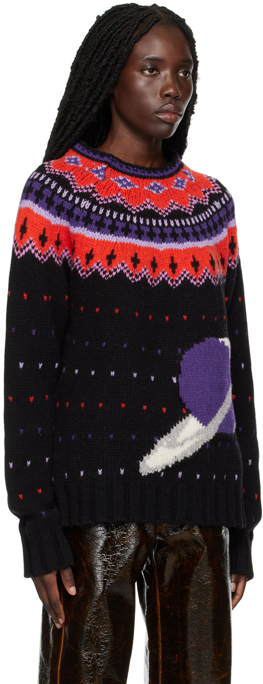 Msgm Intarsia-knit Collar Jumper In Black