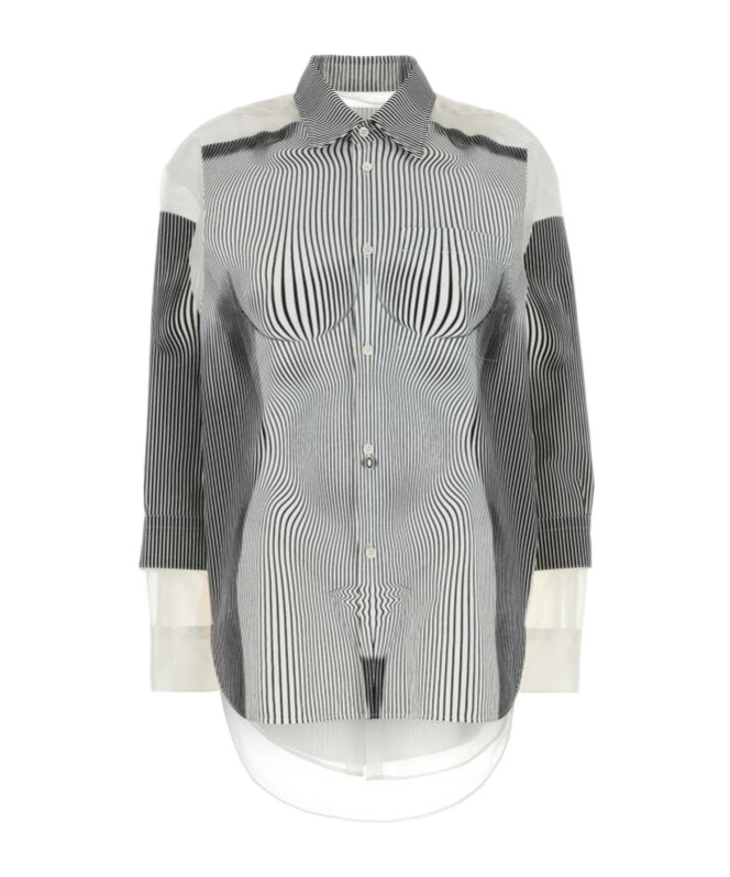 Jean Paul Gaultier Petit Grand Pinstripe Body Morphing Nylon Shirt Black And White In Gray