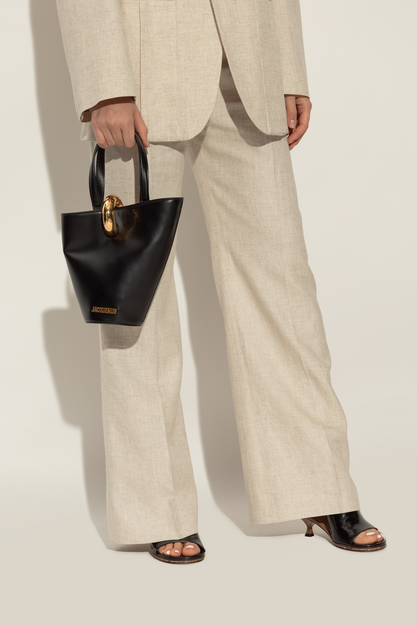 Jacquemus Le Petit Bambola Leather Top Handle Bag In Black