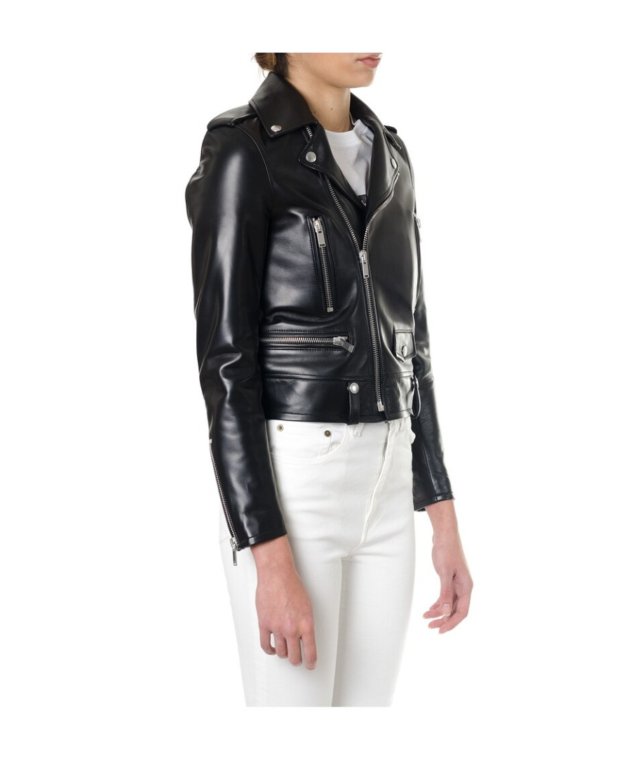 Saint Laurent Leather Jacket In Black