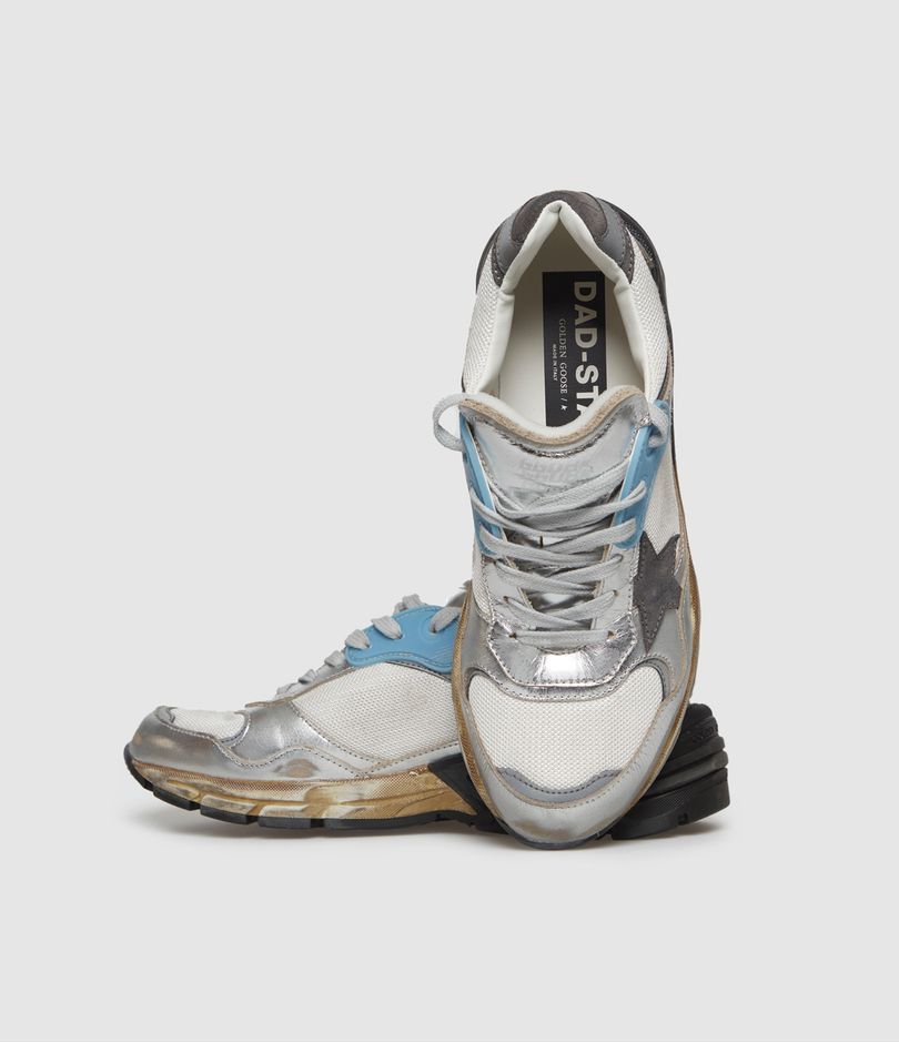 Golden Goose Mesh And Silver Laminated Leather Sneakers With Star