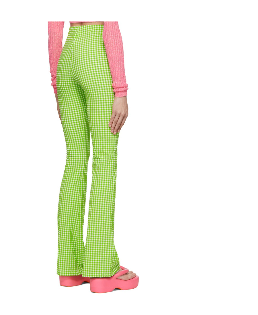Msgm Check-pattern Flared Trousers In Green