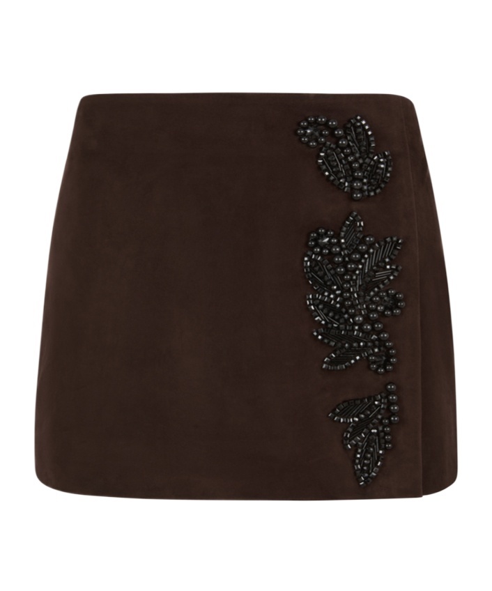 P.a.r.o.s.h Beaded Suede Mini Skirt In Brown
