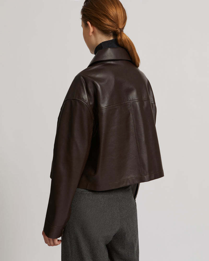 Shop Yves Salomon Short Leather Jacket In Brown