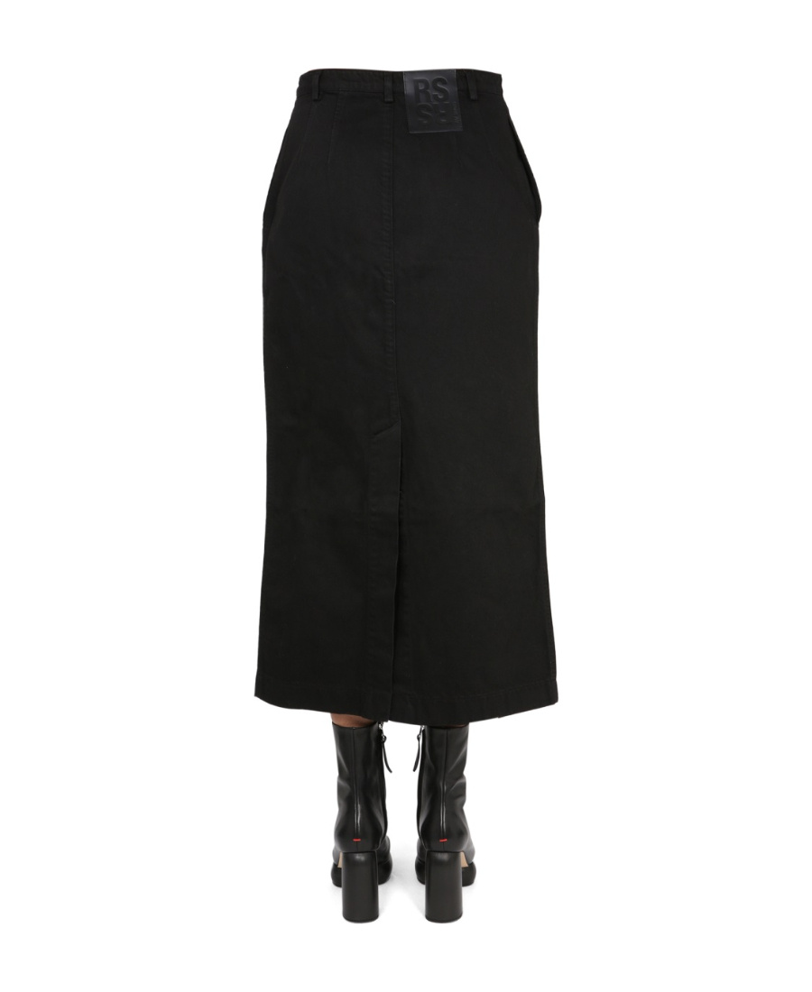 Raf Simons Logo Patch Buttoned-up Denim Midi Skirt In Black