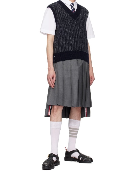 Shop Thom Browne 4-bar Textured-knit Vest In Blue