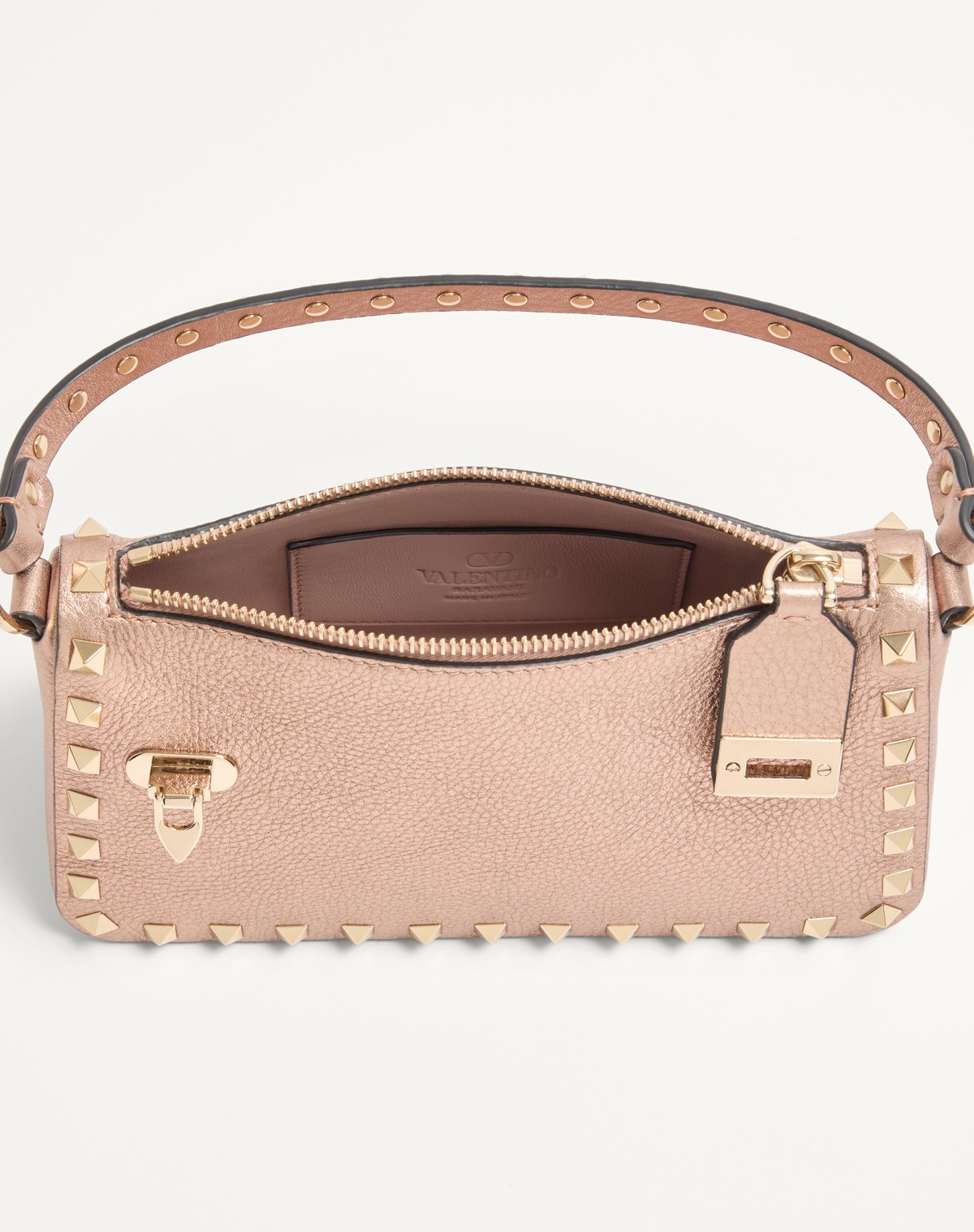 Valentino Garavani  Garavani Rockstud Small Crossbody Bag In Laminated Grainy Calfskin Leat In Pink
