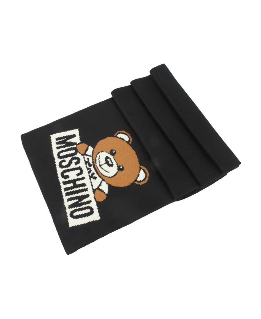 Moschino Logo Wool Scarf In Black
