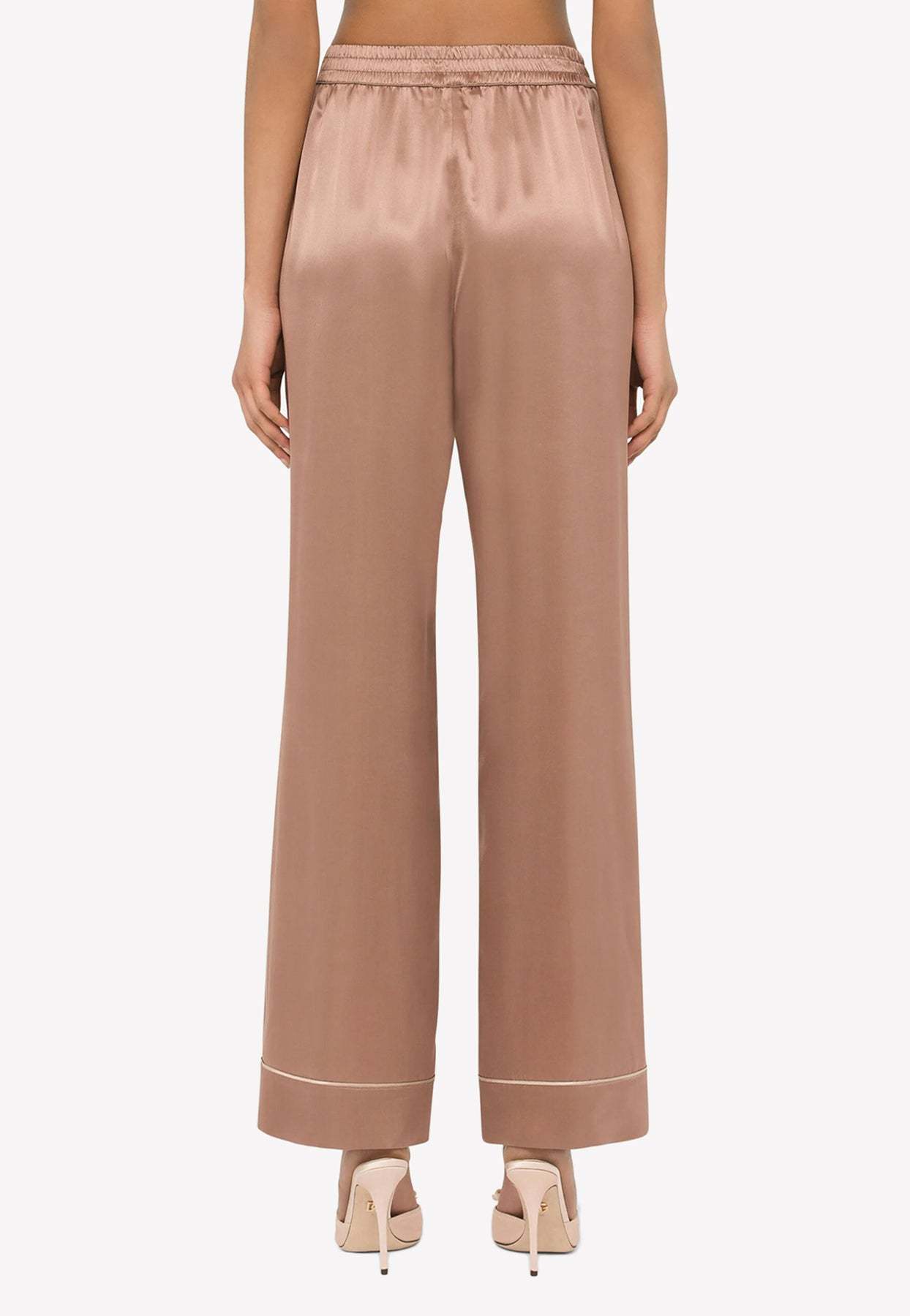 Dolce & Gabbana Satin Straight-leg Trousers In Nude
