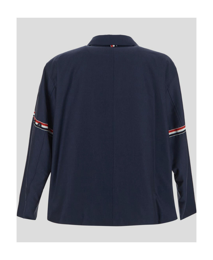 Shop Thom Browne Signature-stripe Detail Shirt Jacket In Black