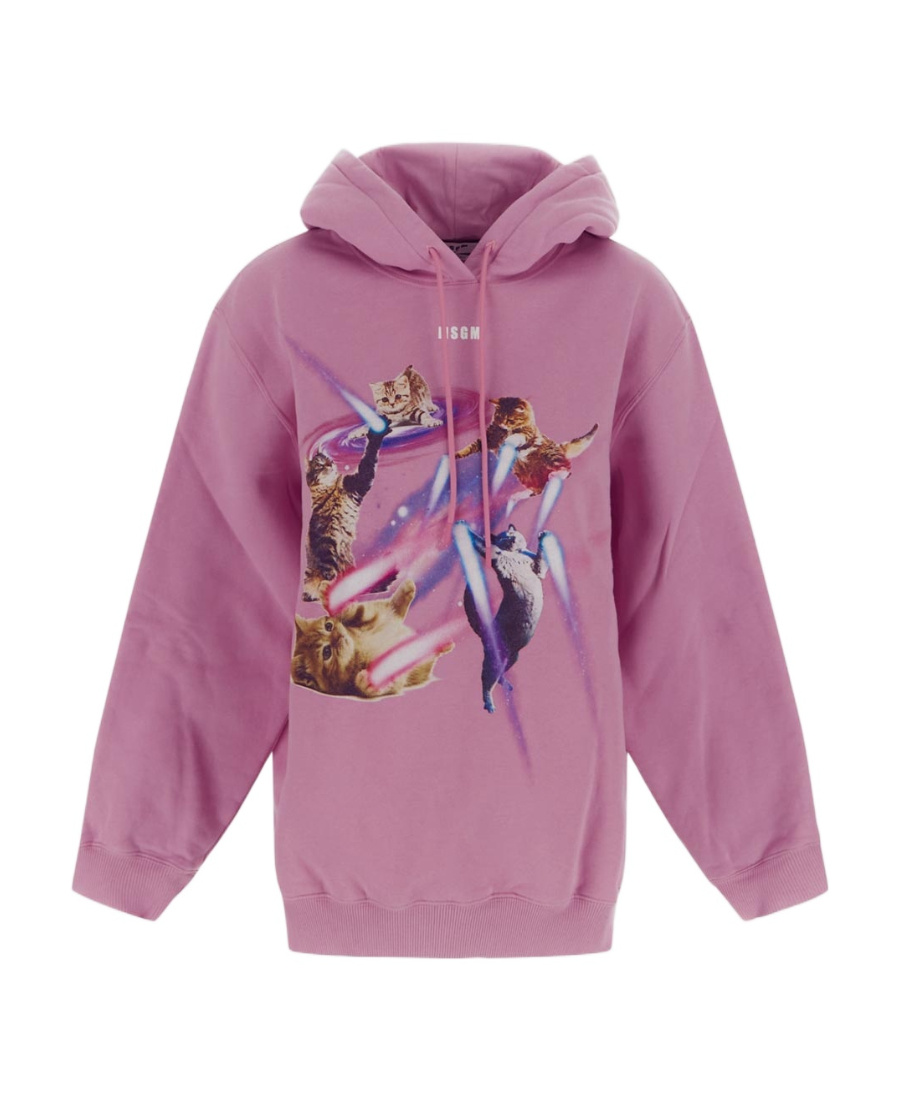 Msgm Graphic-print Long-sleeve Hoodie In Pink