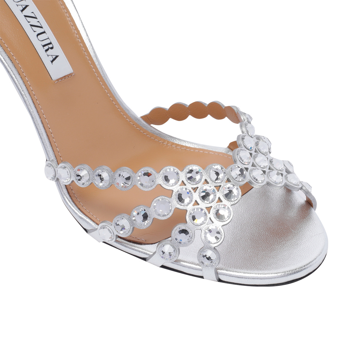 Aquazzura Womens White Tequila 105 Crystal-embellished Leather Heeled Sandals In Silver