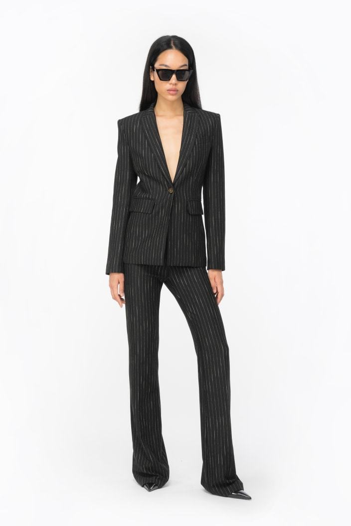 Pinko Pinstriped Flared Tailored Trousers In Black