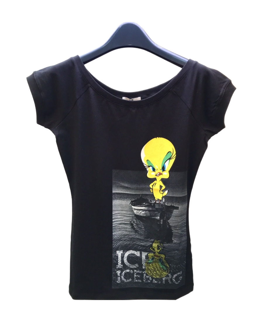 Shop Iceberg T-shirt With Round Neck And Short Sleeves In Black