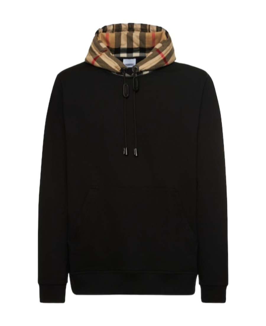 Shop Burberry Check-detail Hoodie In Black