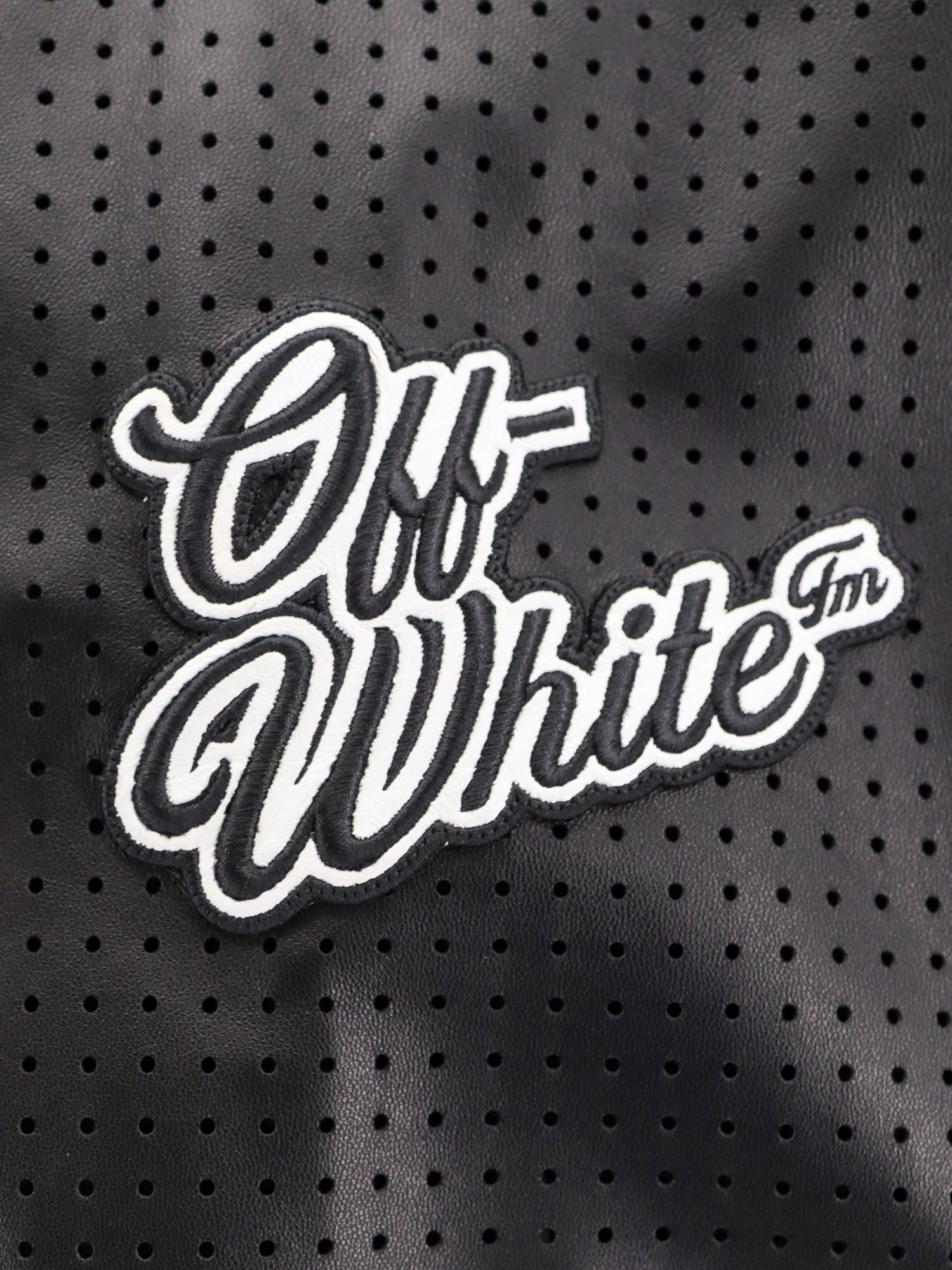 Off-white Perforated Leather Jacket With Frontal Logo Patch In Black