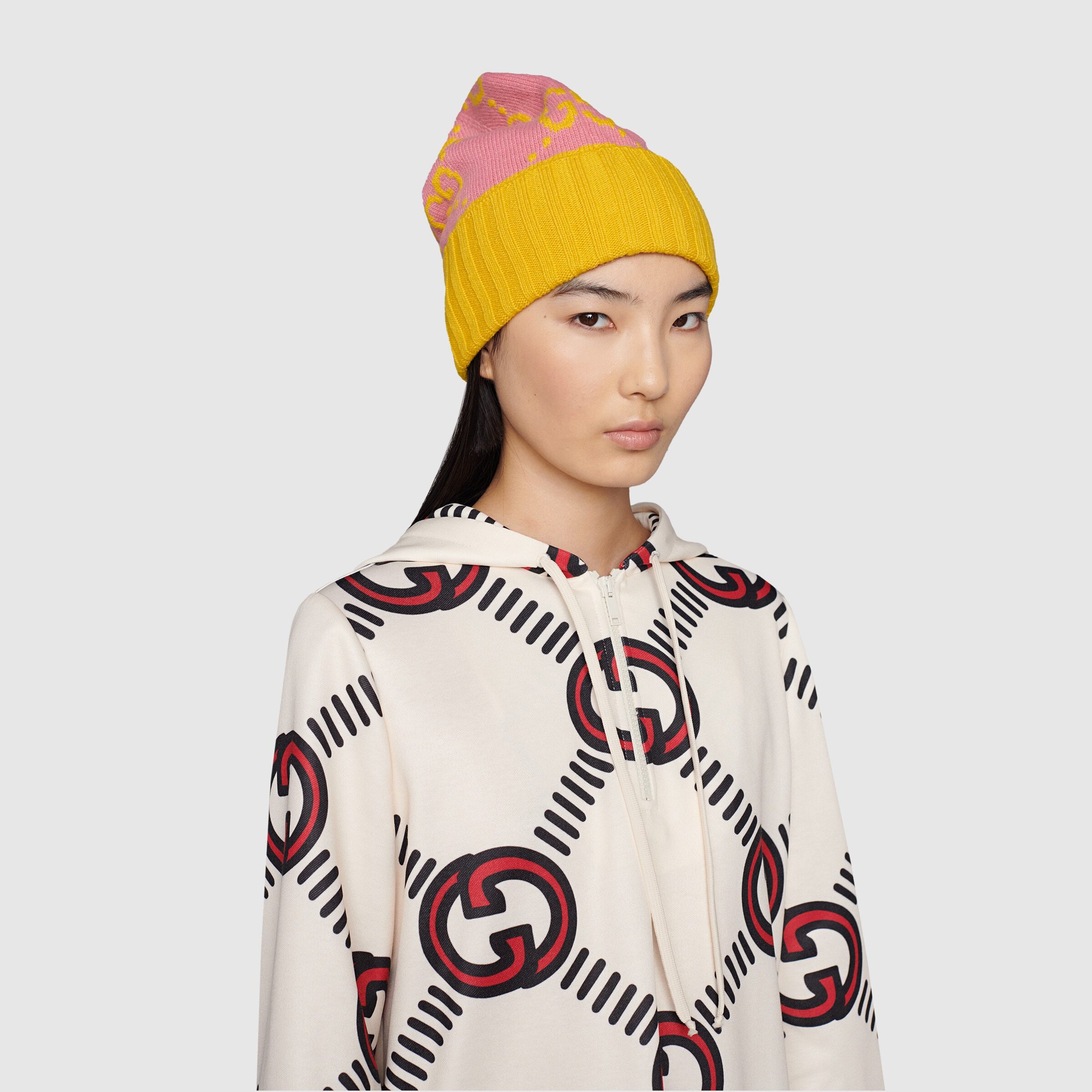 Gucci Gg Knit Wool Hat In Pink