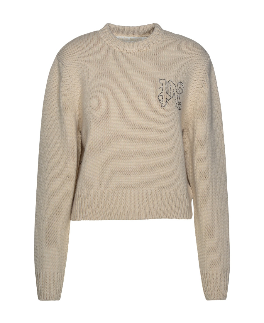 Palm Angels Monogram Embellished Knitted Jumper In Nude