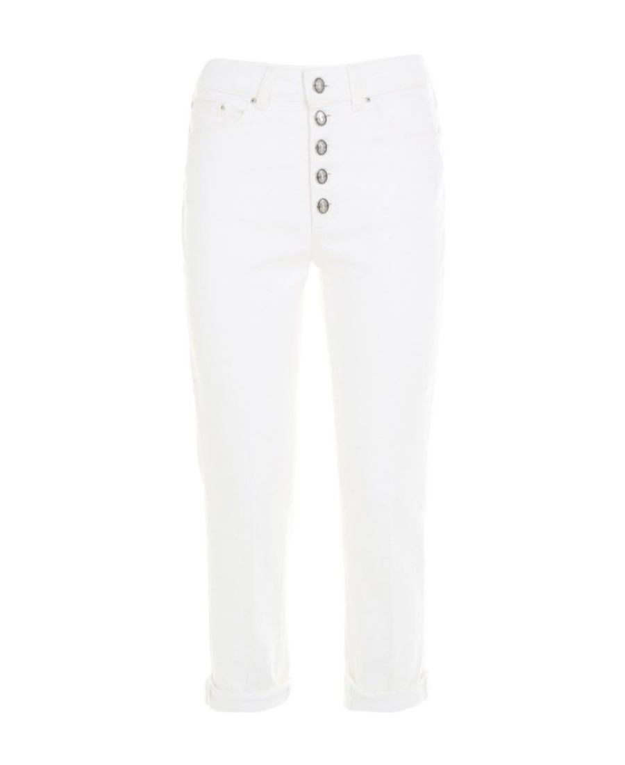 Dondup Cropped Cotton-blend Denim Jeans With Button Detailing In White