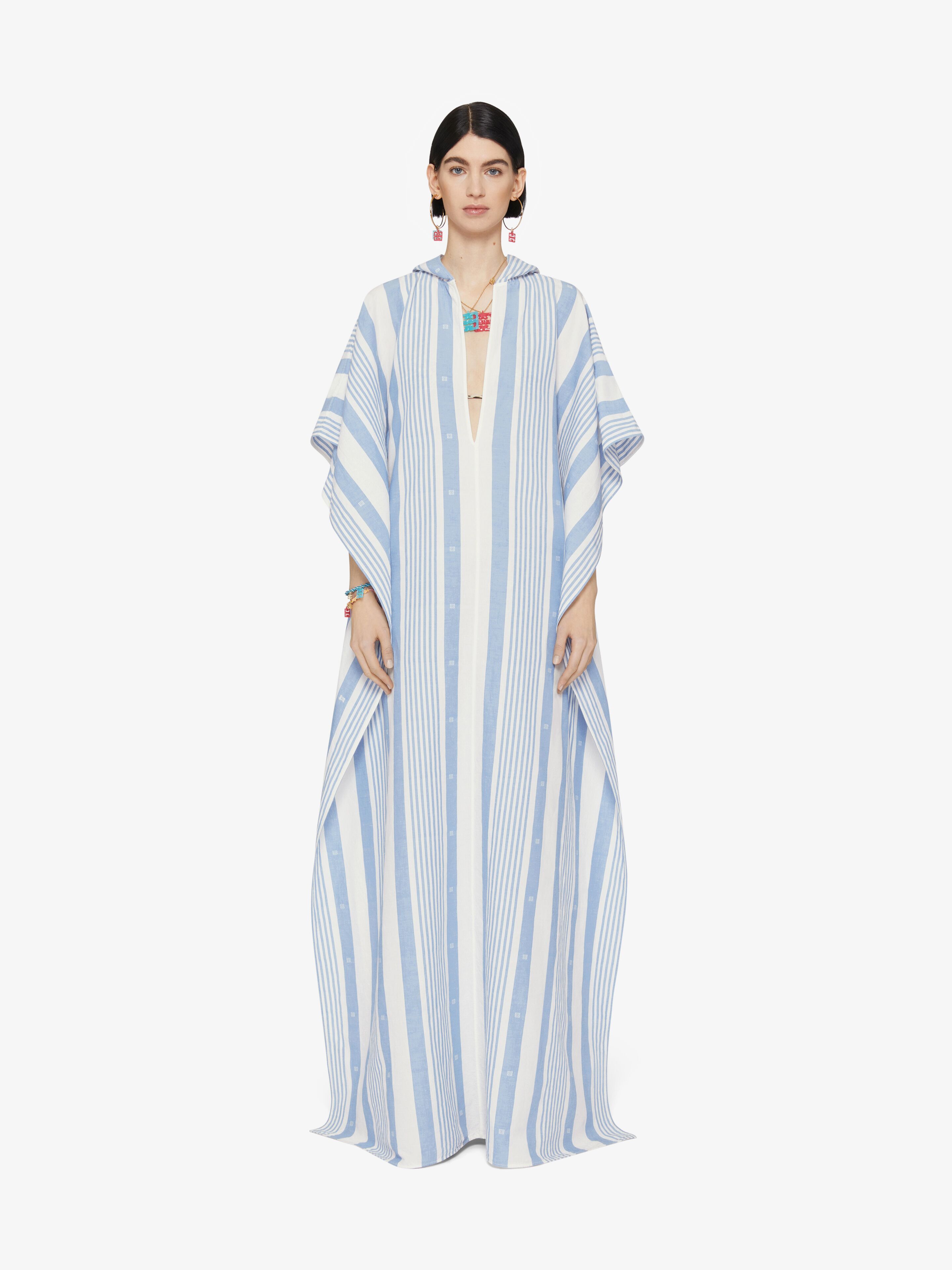Givenchy Women's Plage Kaftan In Cotton And Linen With 4g Stripes In White