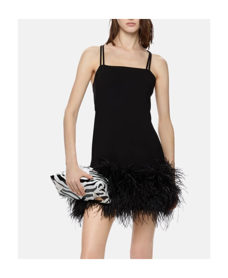 Attico Fujiko Feather-trimmed Minidress In Black