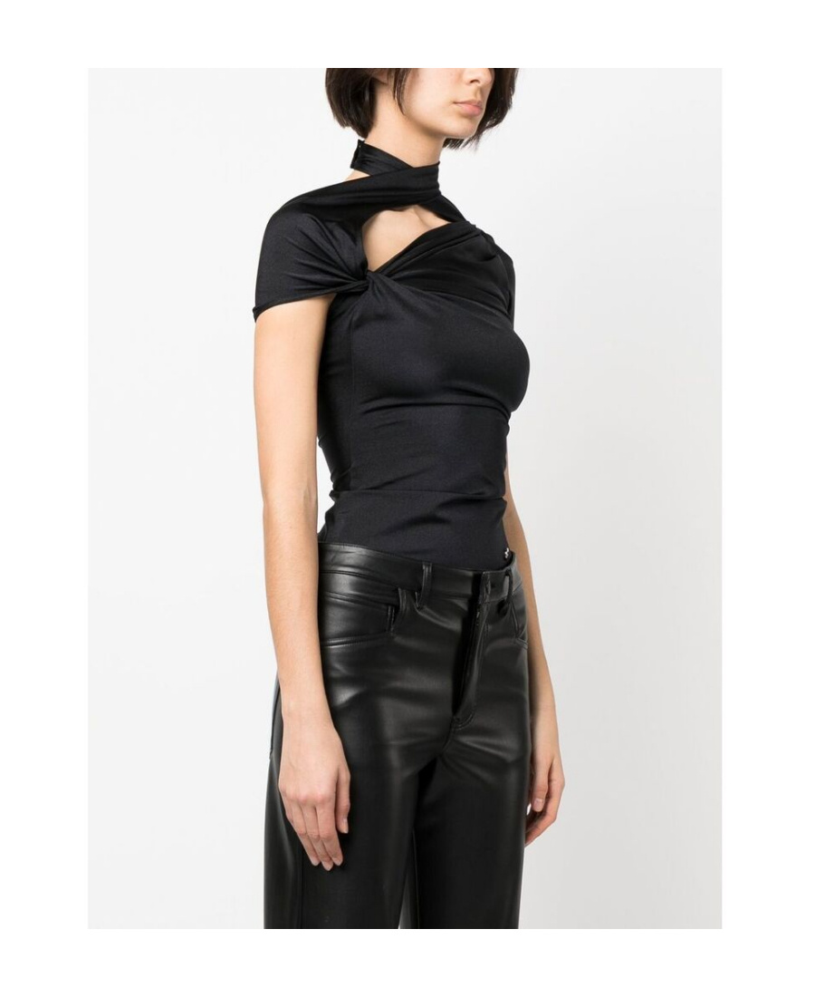 Coperni Asymmetric Draped Jersey Top In Black