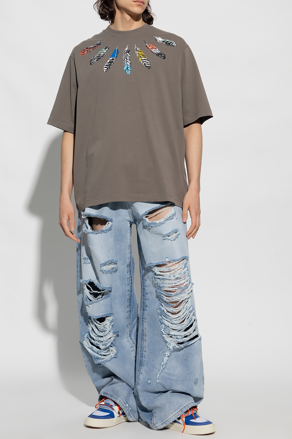 Marcelo Burlon County Of Milan Feathers Detail T-shirt In Gray