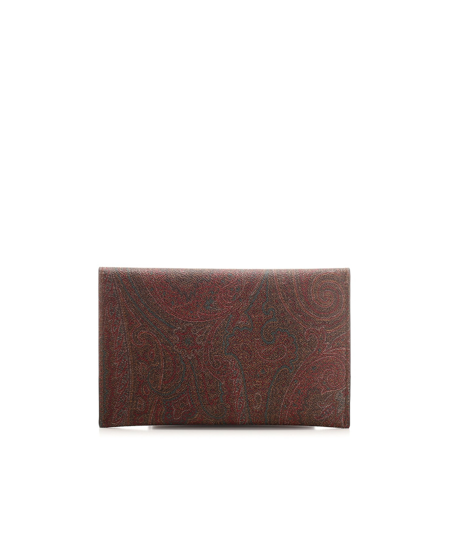 Etro Logo-embroidered Paisley Clutch In Brown