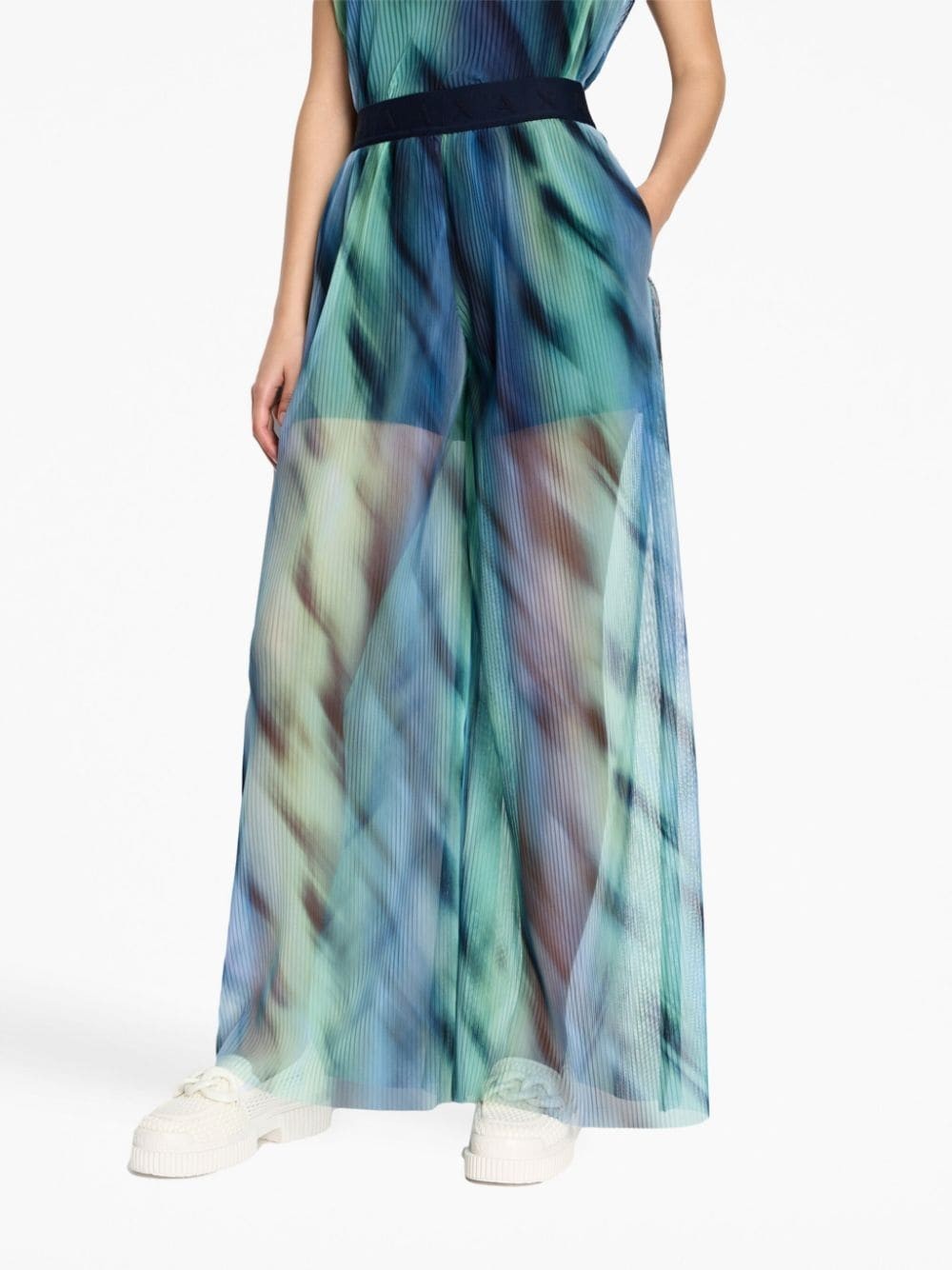 Shop Armani Exchange Abstract-print Wide-leg Trousers In Blue