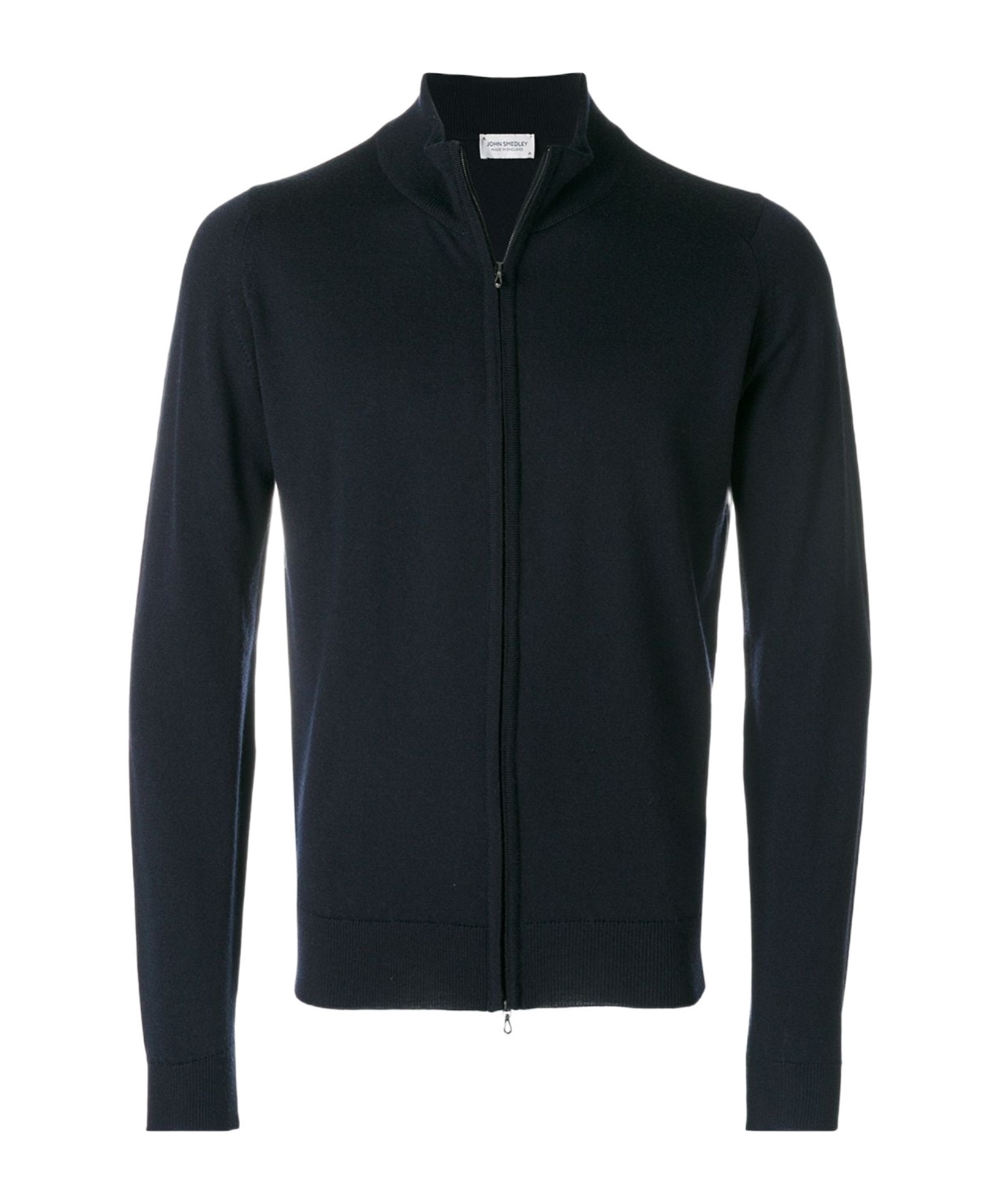 John Smedley High Neck Zipped Cardigan With Ribbed Cuffs In Black
