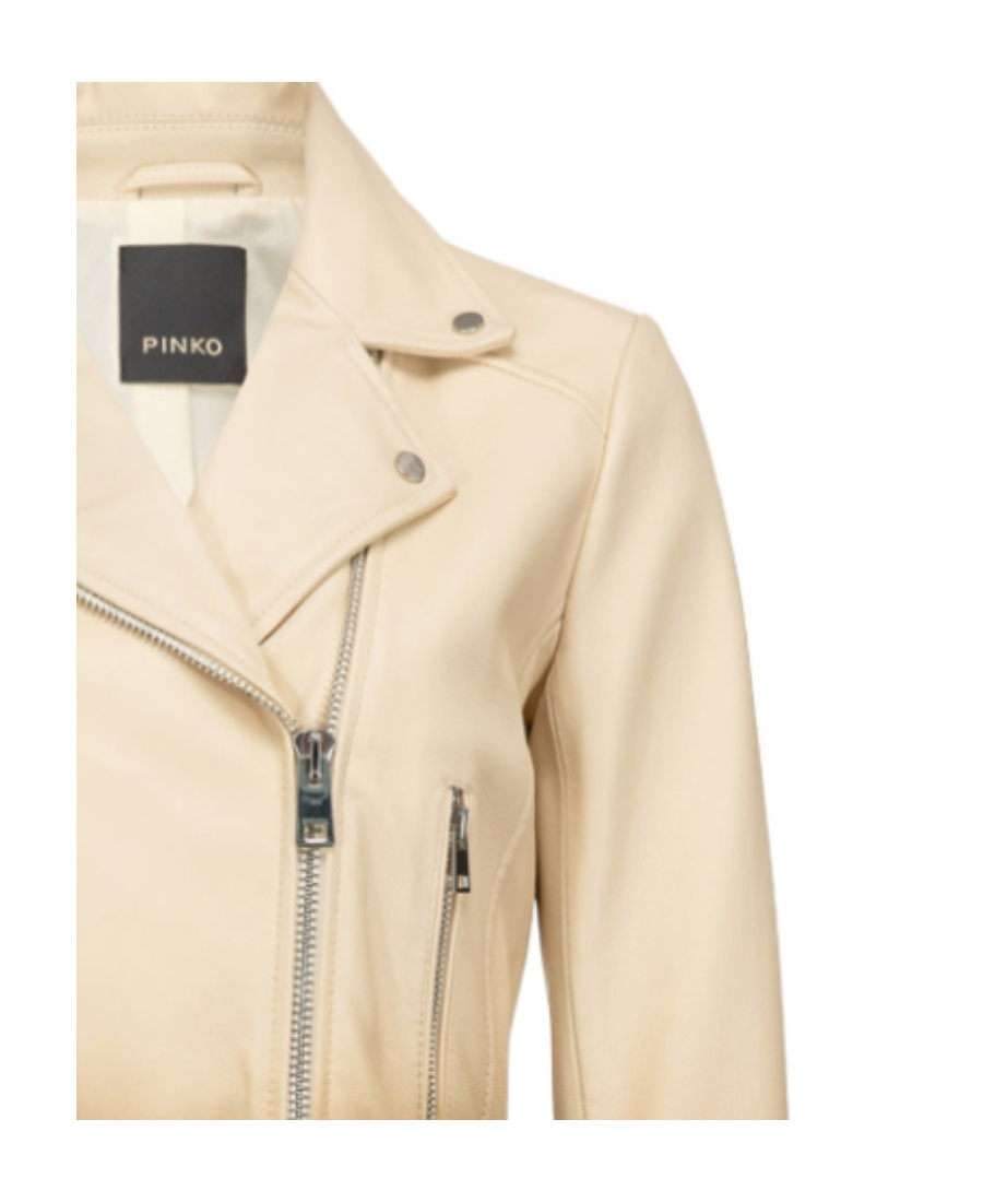 Pinko Nappa Leather Biker Jacket In Brown