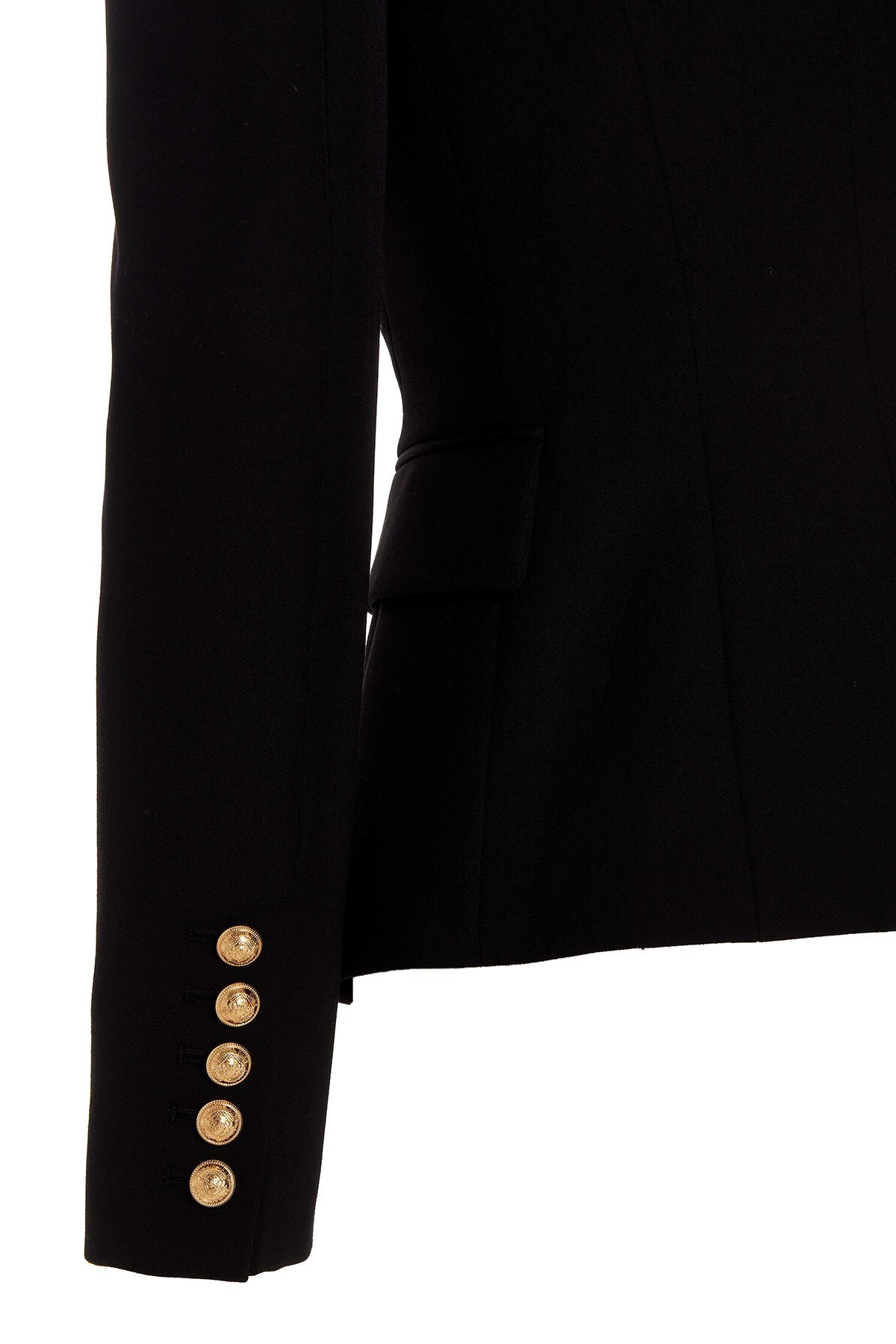 Balmain Black Double-breasted Jacket With Branded Buttons And Asymmetric Cut In Wool Woman In Black