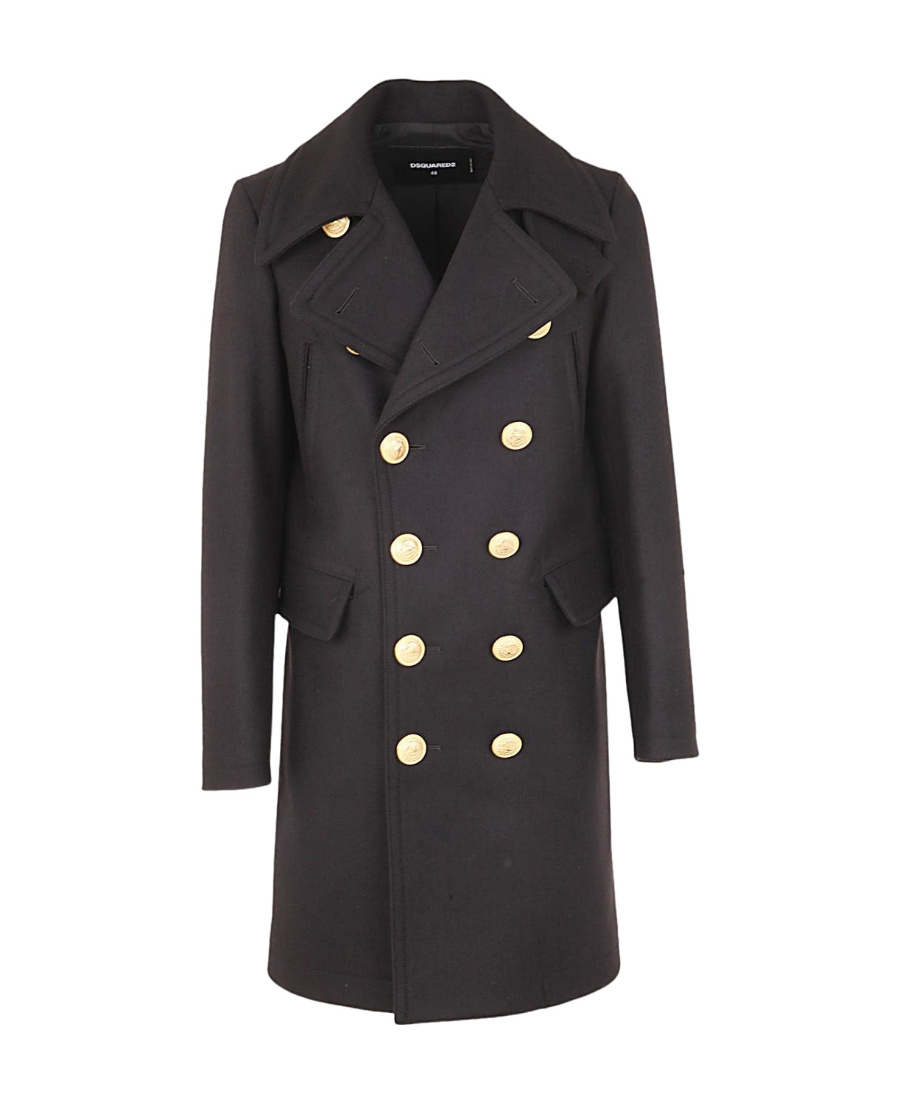 Dsquared2 Double-breasted Wool Coat In Black