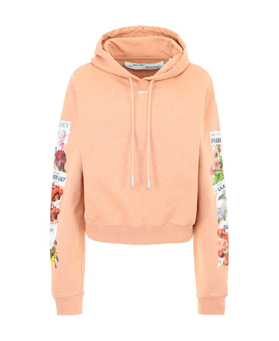 Off-white Floral Printed Hooded Sweater In Nude