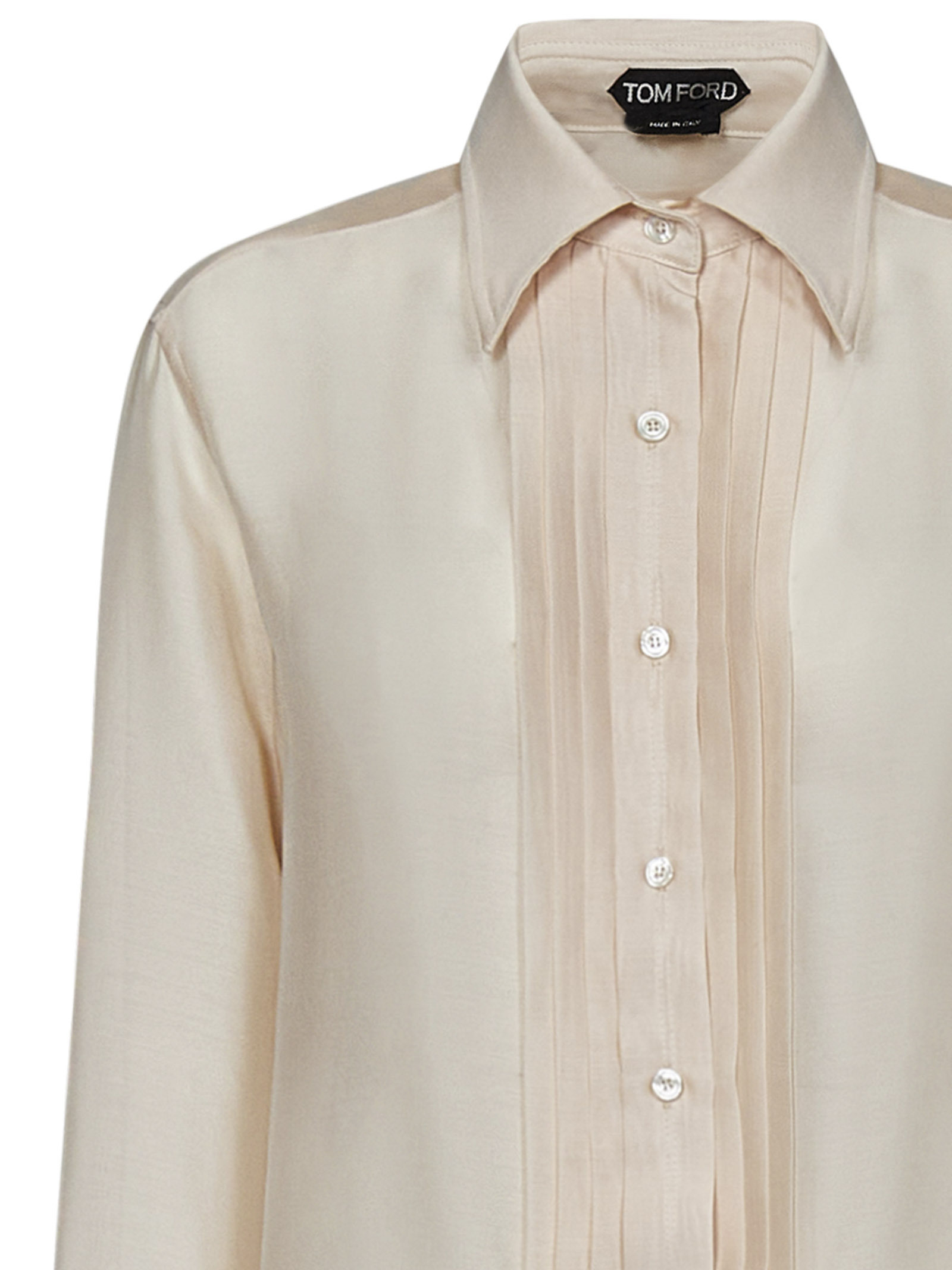 Tom Ford Silk Shirt With Pleated Detail And Pointed Collar In Pink