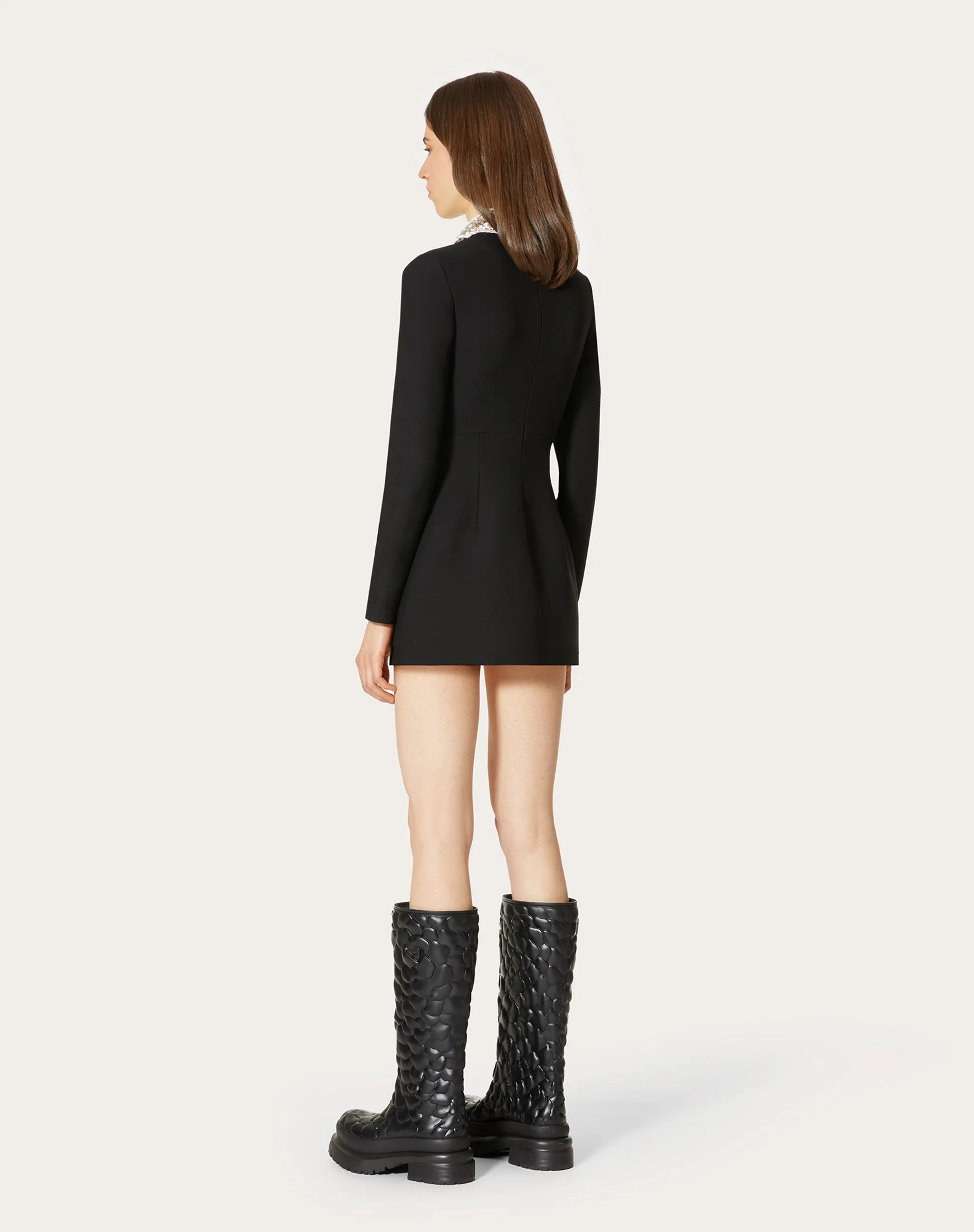 Valentino Women's Embroidered-lace Wool And Silk-blend Mini Dress In Black