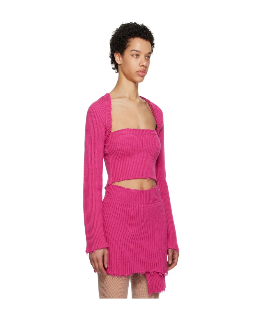 Mm6 Maison Margiela Pink Raw Edge Cardigan In Pink