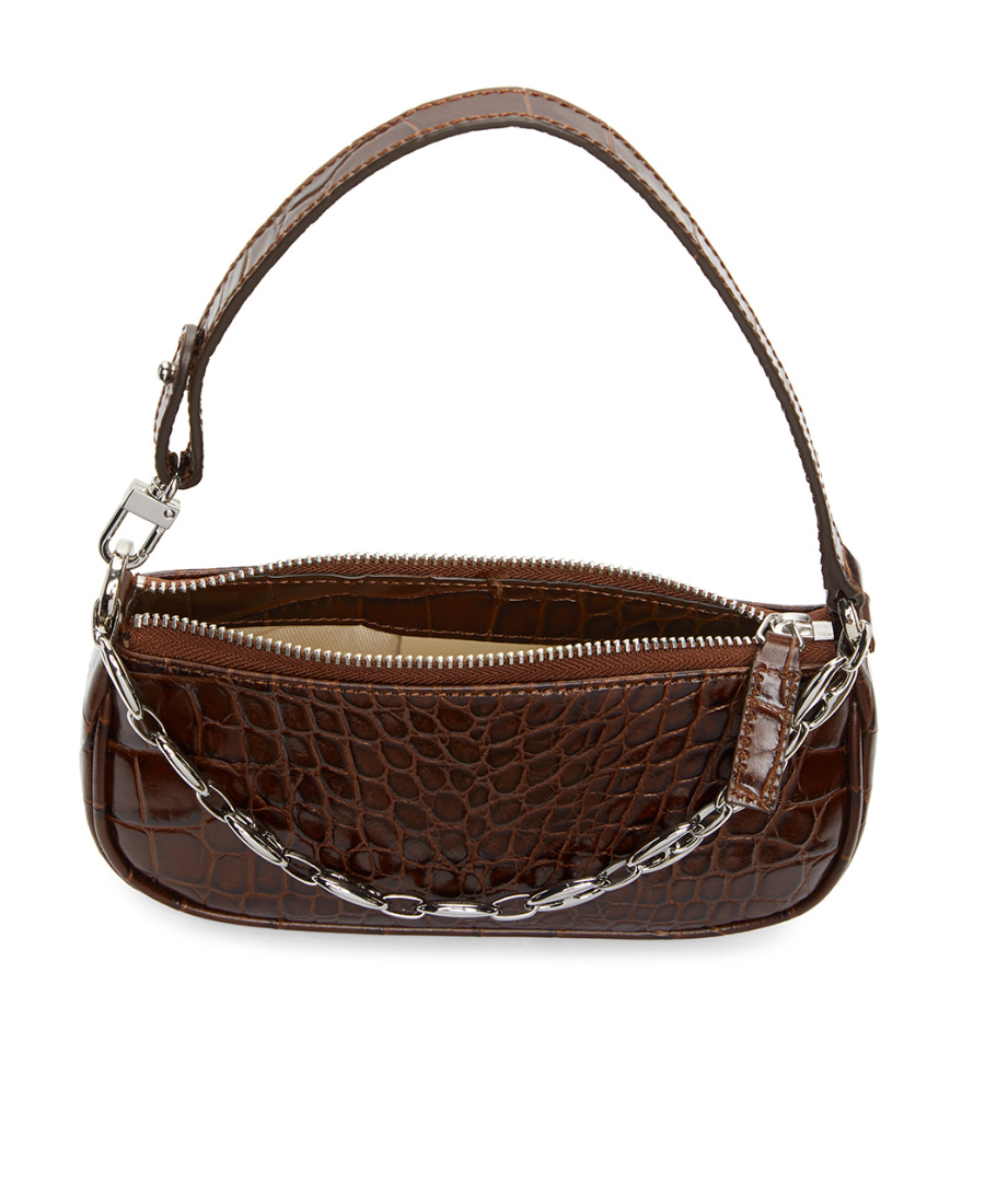 By Far Mini Rachel Croc-effect Bag In Brown