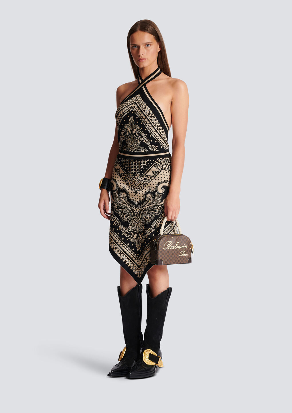 Balmain Halterneck Knitted Midi Dress In Black