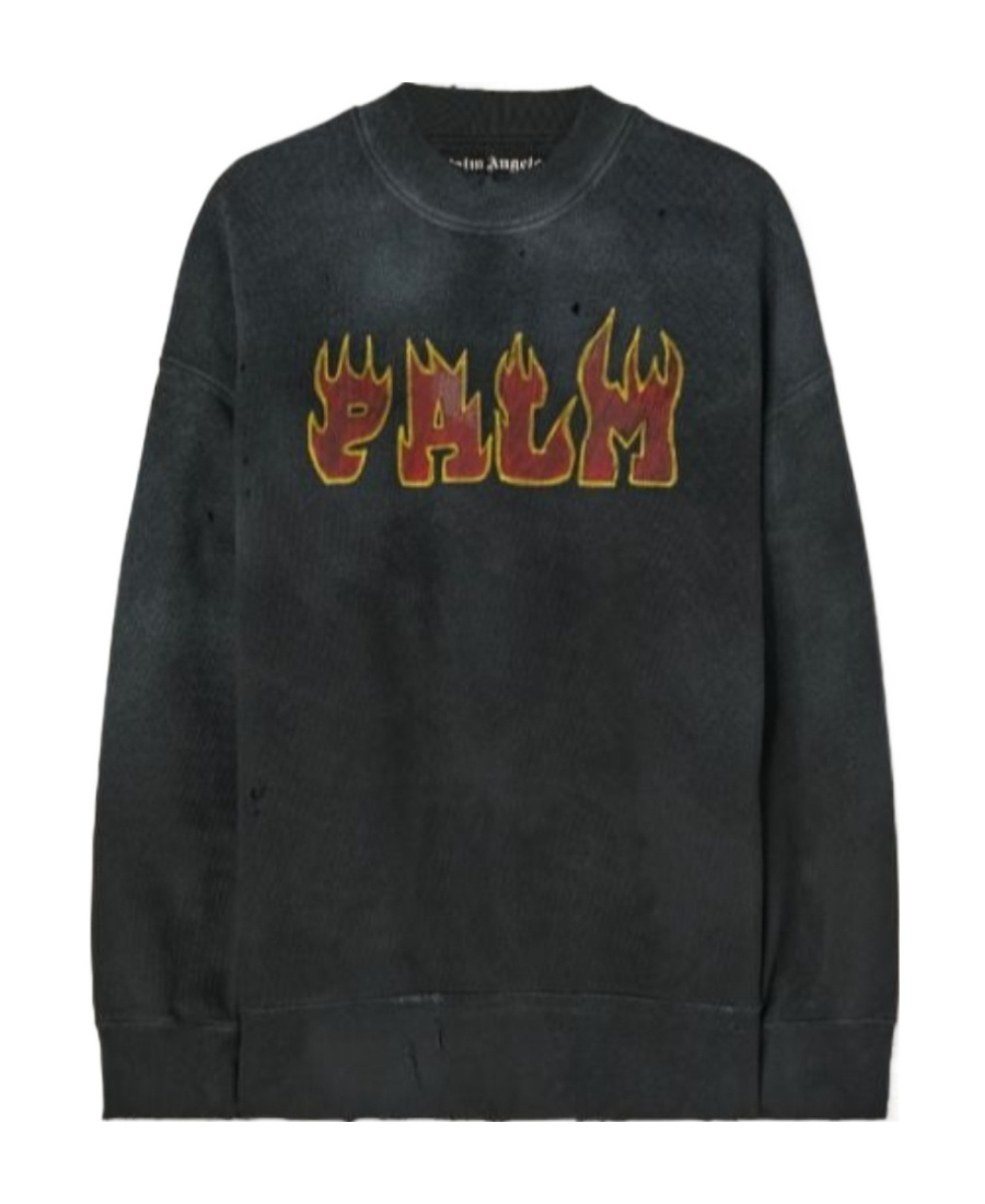 PALM ANGELS LOGO FLAMES COTTON SWEATSHIRT