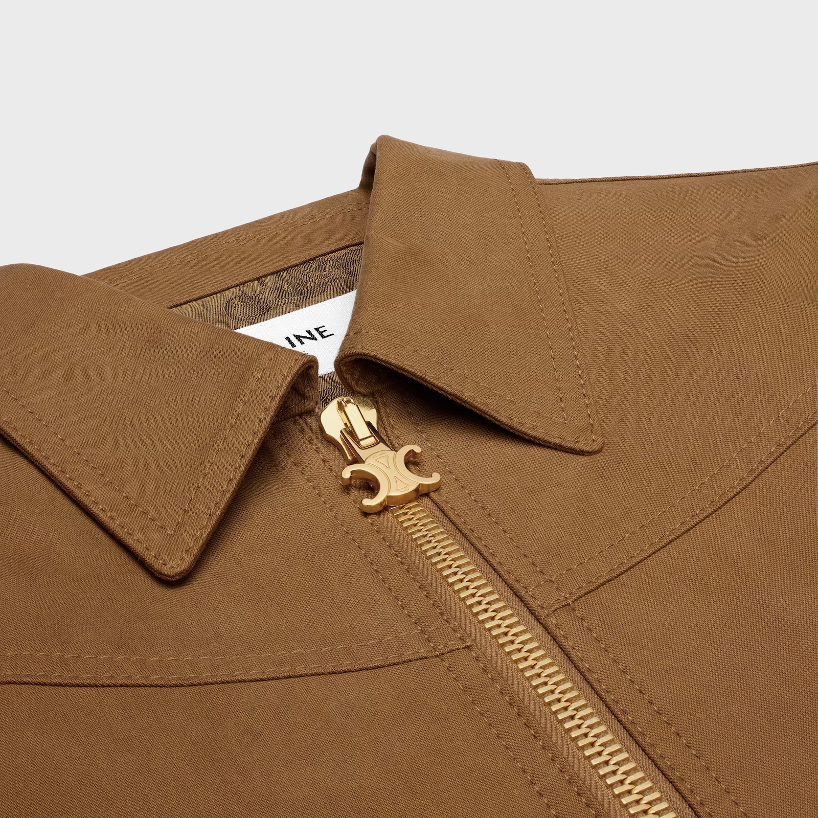 Celine Western Blouson Jacket In Cotton Twill In Brown
