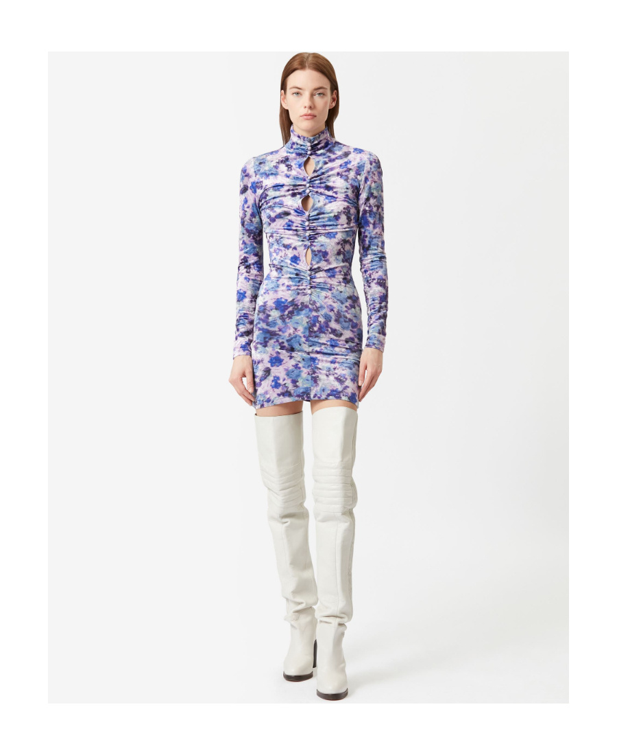 Isabel Marant Cutout Ruched Floral Print Stretch-velvet Mini Dress In Purple