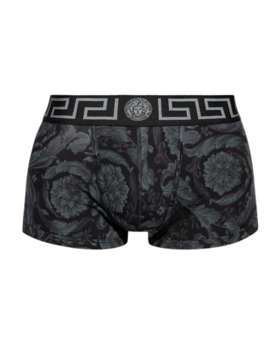Versace Black Boxer Briefs With Barocco Print In Stretch Cotton Manb In Black