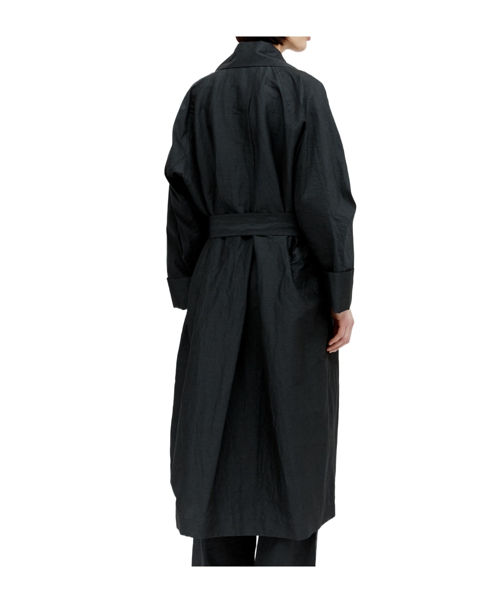 Issey Miyake Shaped Membrane Belted Maxi Coat In Black